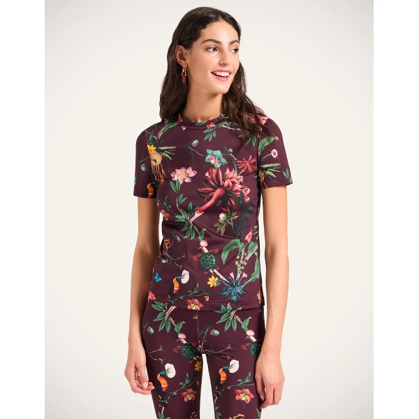 La DoubleJ Jazzercize T-Shirt in Zooflora Burgundy Top, view 4