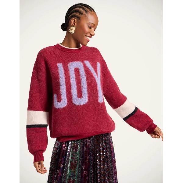La DoubleJ Joy Sweater in Color Block Red & Lilac, view 2