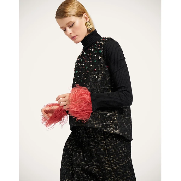 La DoubleJ La Scala Top in Bicolor Black at Luxury Shoes 