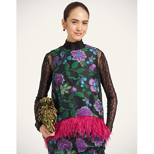 La DoubleJ La Scala Top in Botanical Black at Luxury Shoes 