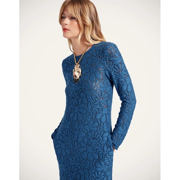 La DoubleJ Lacey Long Sleeve Swing Dress in Blue, view 5