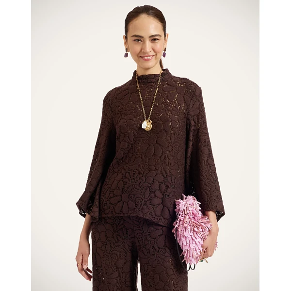 La DoubleJ Lacey Make An Exit Top in Chocolate at Luxury Shoes 