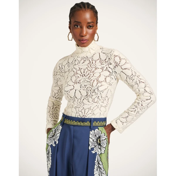 La DoubleJ Lacey Turtleneck in Off White Top, view 2