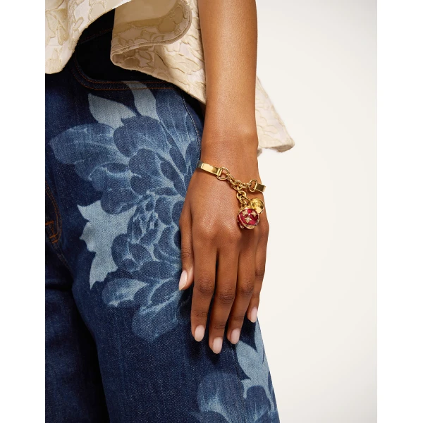 La DoubleJ Lady Scarab Bangle in 24K Gold Plate & Rhinestone, view 5