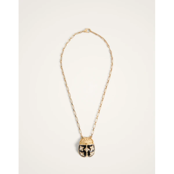 La DoubleJ Lady Scarab Necklace in 24K Gold Plate And Enamel, view 4