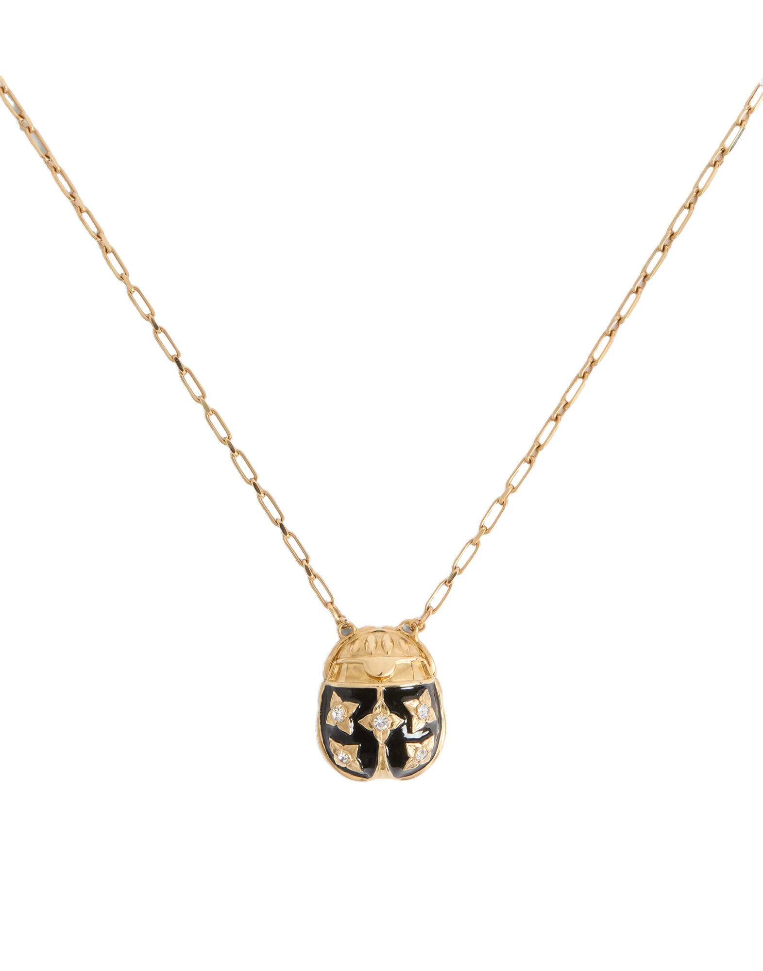 La DoubleJ Lady Scarab Necklace in 24K Gold Plate And Enamel La DoubleJ Lady Scarab Necklace in 24K Gold Plate And Enamel
