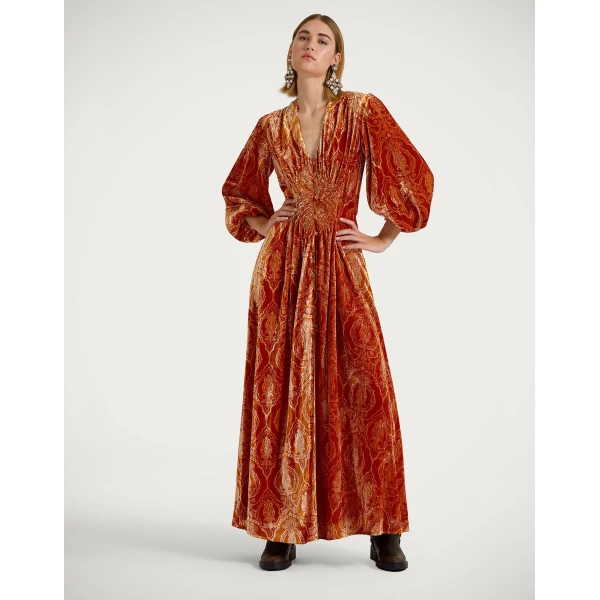 La DoubleJ Long Camerino Dress in Banquet Orange, view 4
