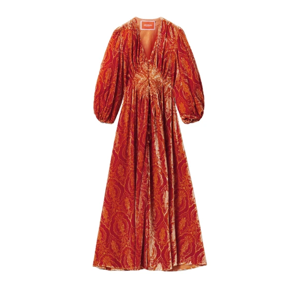 Long Camerino Dress in Banquet Orange