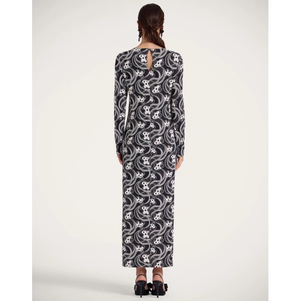La DoubleJ Long Sleeve Swing Dress in Aperol Black & White, view 3