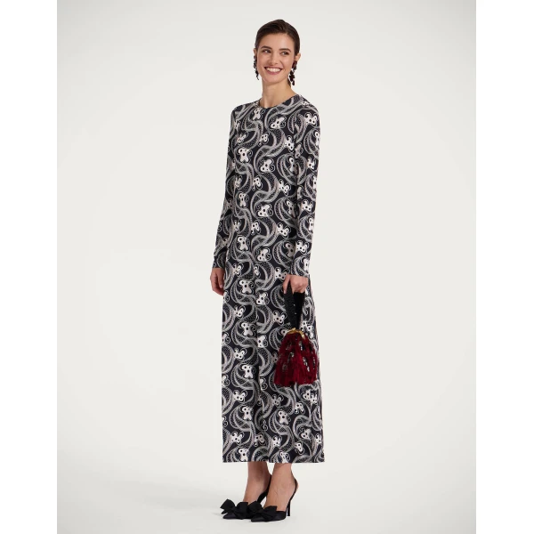 La DoubleJ Long Sleeve Swing Dress in Aperol Black & White, view 4
