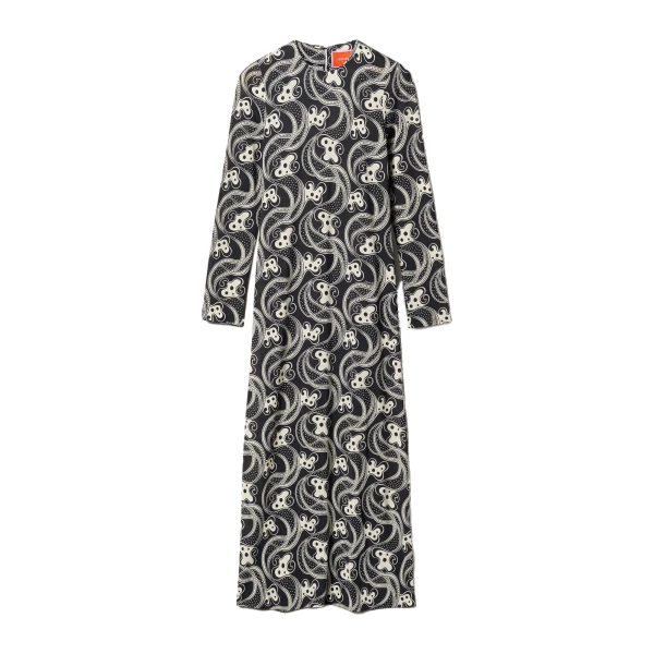 Long Sleeve Swing Dress in Aperol Black & White