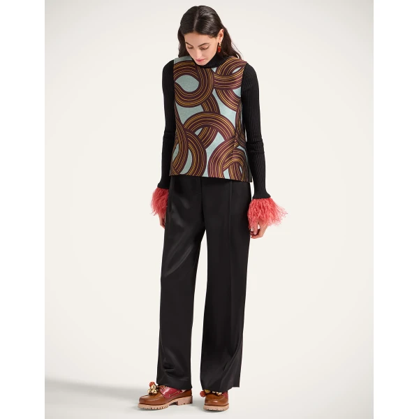 La DoubleJ Loose Pants in Black Wool Satin, view 2