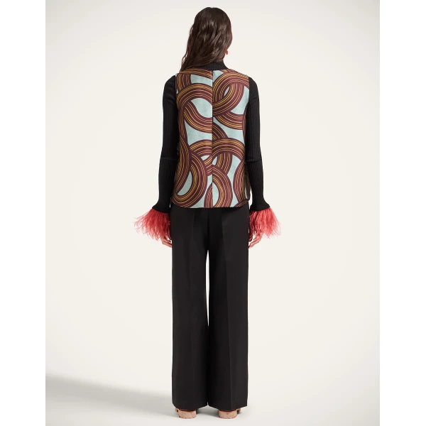 La DoubleJ Loose Pants in Black Wool Satin, view 3