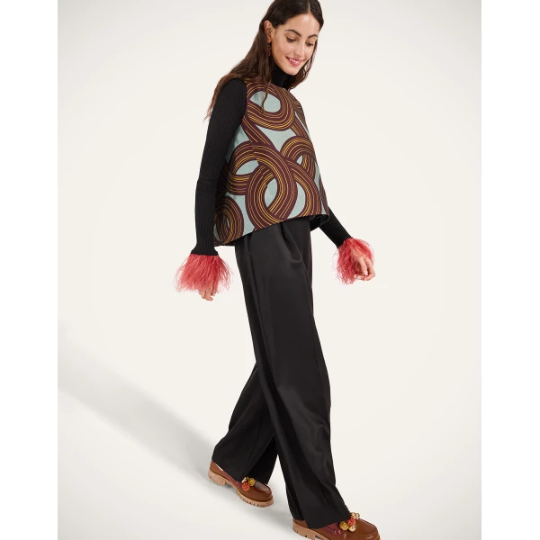 La DoubleJ Loose Pants in Black Wool Satin, view 5