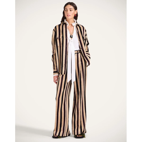 La DoubleJ Loose Pants in Stripes Light Beige, view 2