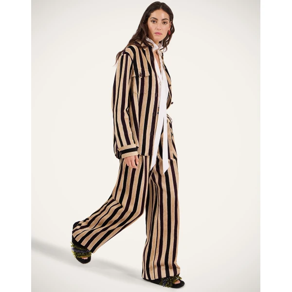 La DoubleJ Loose Pants in Stripes Light Beige, view 5