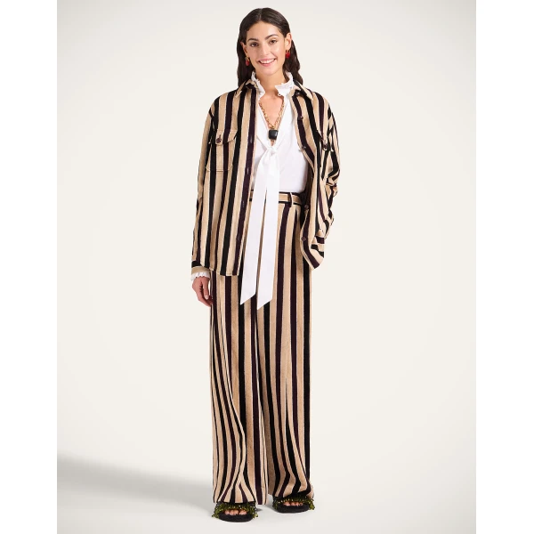 La DoubleJ Loose Pants in Stripes Light Beige, view 6
