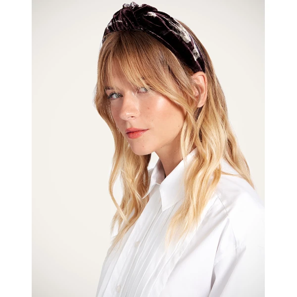 La DoubleJ Love Knot Headband in Bamboo Burgundy at Luxury Shoes 