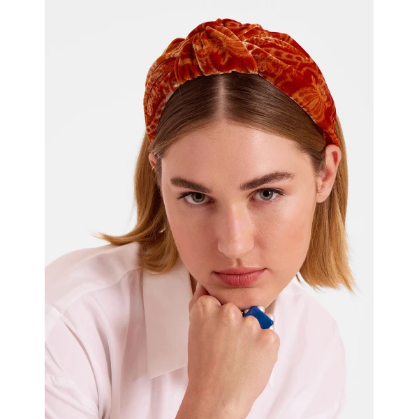 La DoubleJ Love Knot Headband in Banquet Orange at Luxury Shoes 