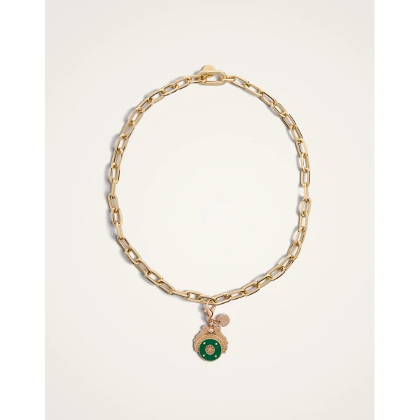 La DoubleJ Medallion Charm in 24K Gold Plate & Green Enamel, view 4