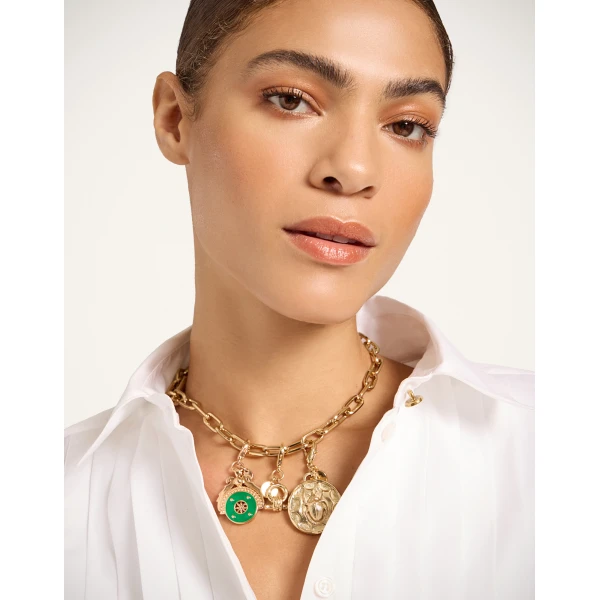 La DoubleJ Medallion Charm in 24K Gold Plate & Green Enamel, view 5