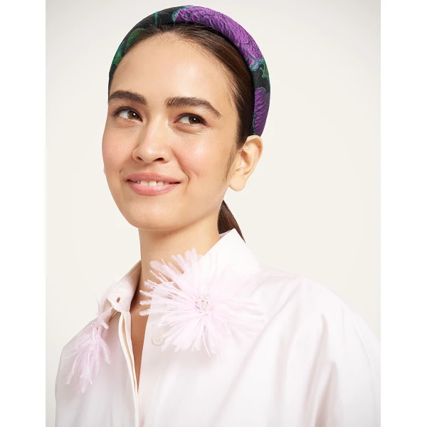 La DoubleJ Medici Headband in Botanical Black at Luxury Shoes 