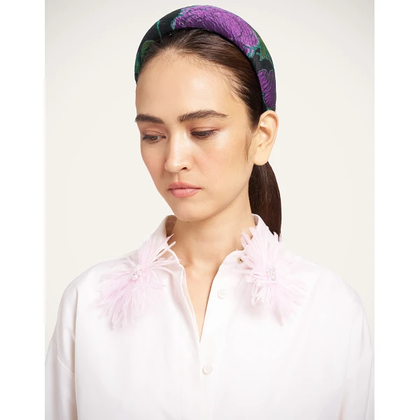 La DoubleJ Medici Headband in Botanical Black at Luxury Shoes 