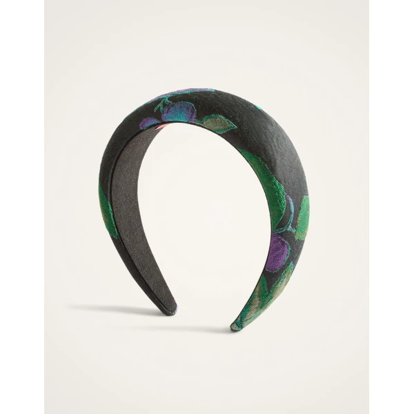 La DoubleJ Medici Headband in Botanical Black at Luxury Shoes 