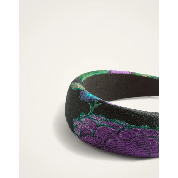 La DoubleJ Medici Headband in Botanical Black at Luxury Shoes 