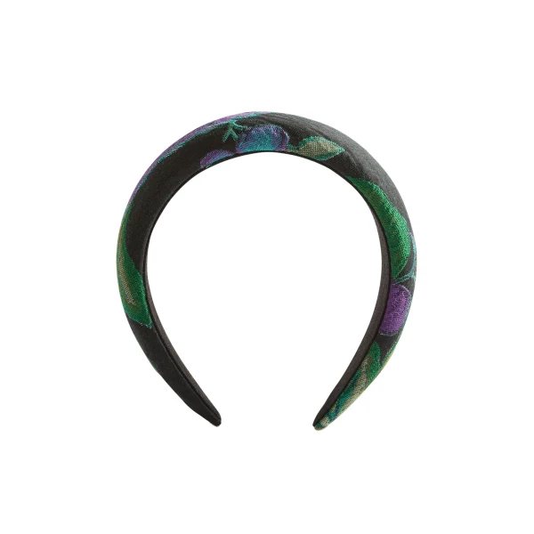 La DoubleJ Medici Headband in Botanical Black at Luxury Shoes 