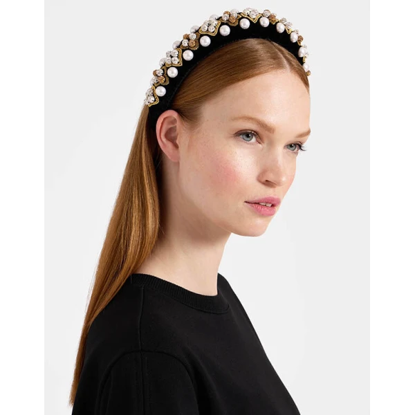 La DoubleJ Medici Headband in Gold at Luxury Shoes 