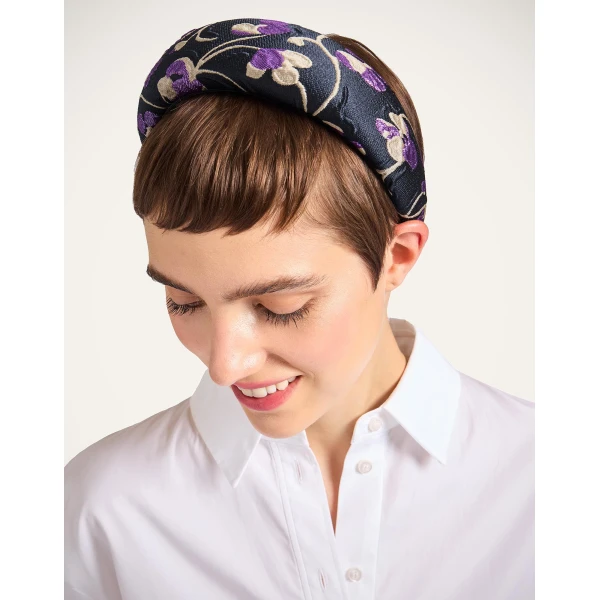 La DoubleJ Medici Headband in Honeysuckle Black at Luxury Shoes 