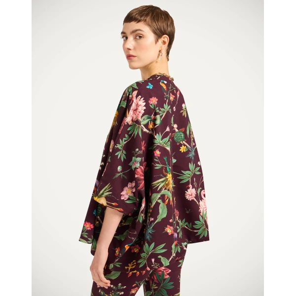 La DoubleJ Meditation Poncho in Zooflora Burgundy Jacket, view 2