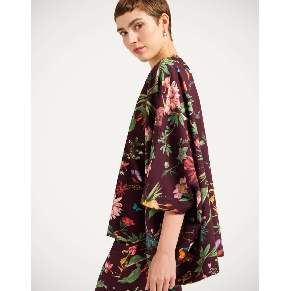 La DoubleJ Meditation Poncho in Zooflora Burgundy Jacket, view 3