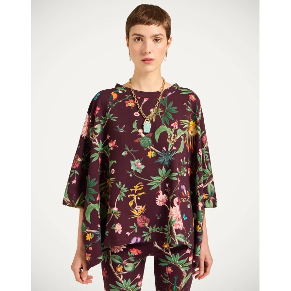 La DoubleJ Meditation Poncho in Zooflora Burgundy Jacket, view 5