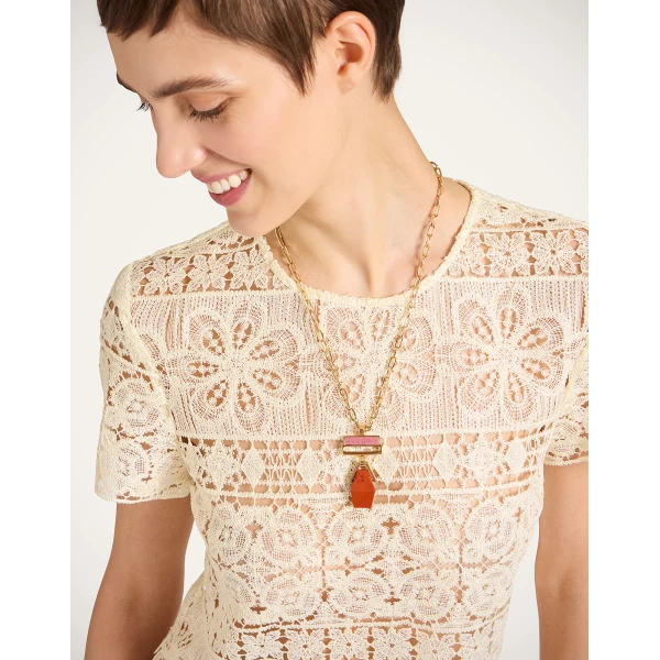 La DoubleJ Mini Bridge Portal Necklace in 24K Gold Plate & Red Jasper, view 2