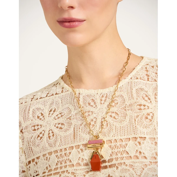 La DoubleJ Mini Bridge Portal Necklace in 24K Gold Plate & Red Jasper, view 3