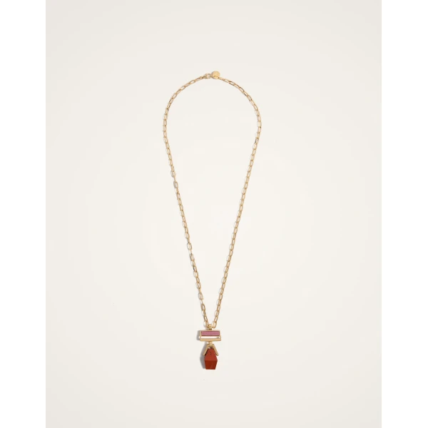 La DoubleJ Mini Bridge Portal Necklace in 24K Gold Plate & Red Jasper, view 4