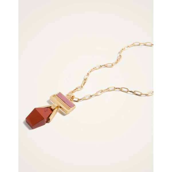 La DoubleJ Mini Bridge Portal Necklace in 24K Gold Plate & Red Jasper, view 5