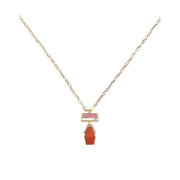 La DoubleJ Mini Bridge Portal Necklace in 24K Gold Plate & Red Jasper
