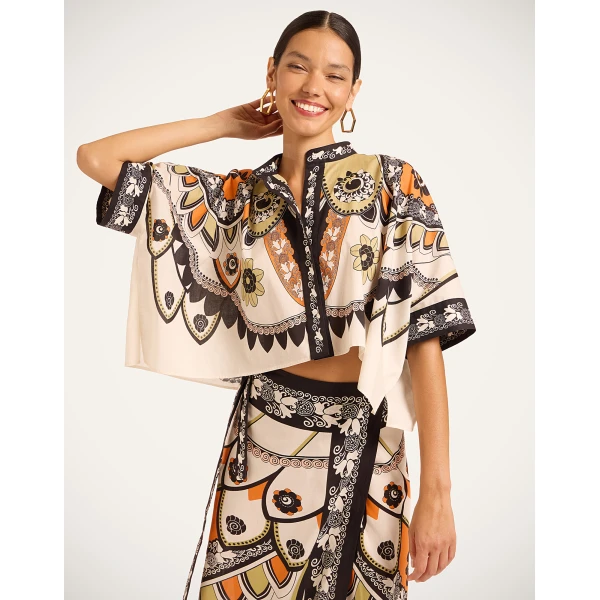 La DoubleJ Mini Foulard Shirt in Plume Ivory, view 5