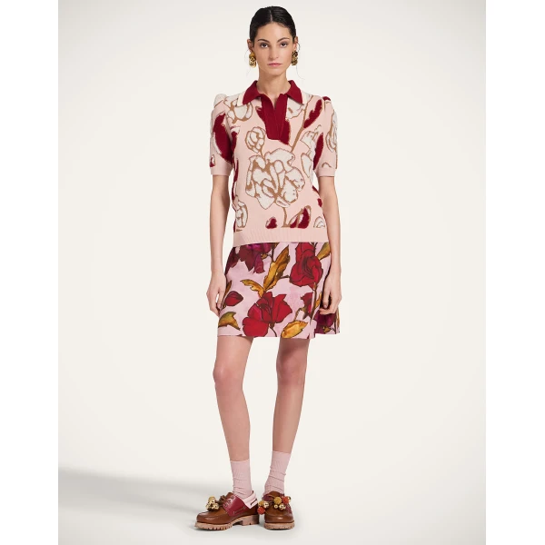 La DoubleJ Mini Foulard Skirt in French Kiss Dusty Pink, view 2
