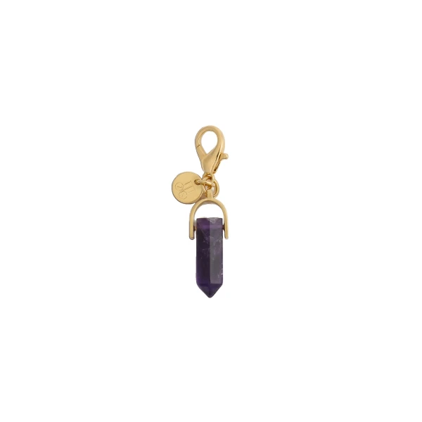 Mini Pillar Charm in 24K Gold Plate & Amethyst