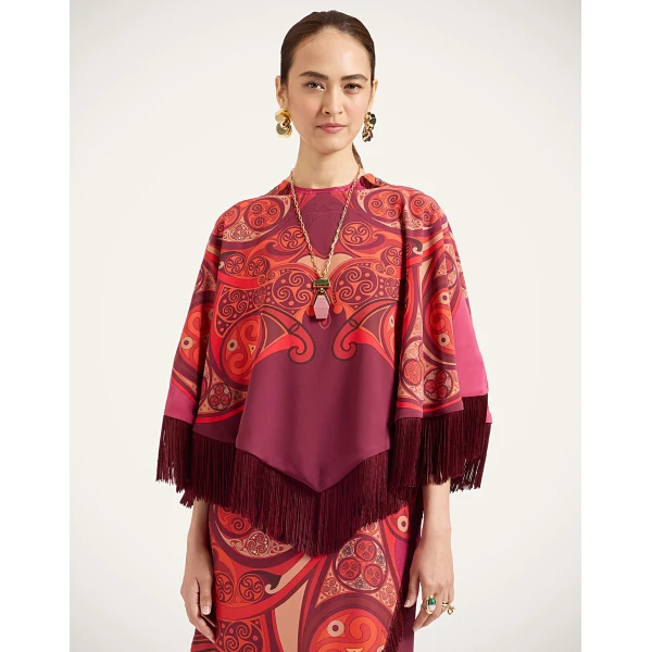 La DoubleJ Mini Poncho in Alchemy Dark Red at Luxury Shoes 