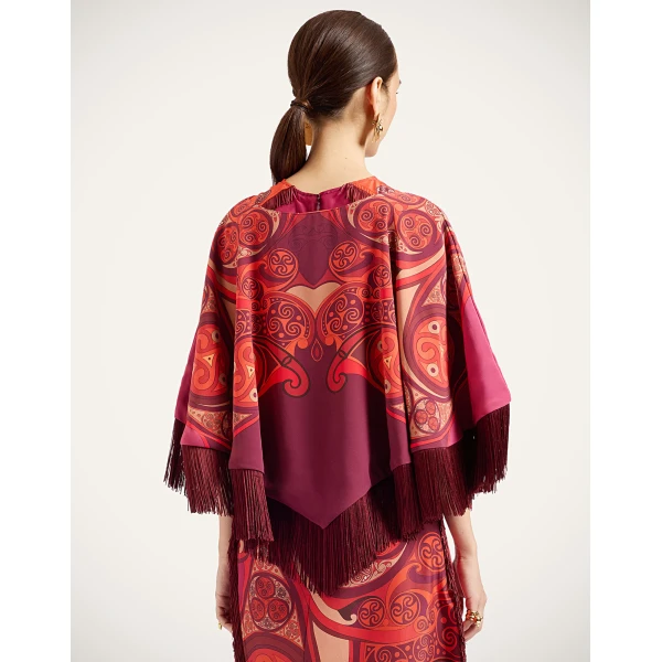 La DoubleJ Mini Poncho in Alchemy Dark Red at Luxury Shoes 