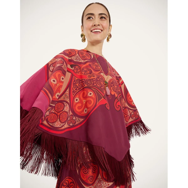 La DoubleJ Mini Poncho in Alchemy Dark Red at Luxury Shoes 