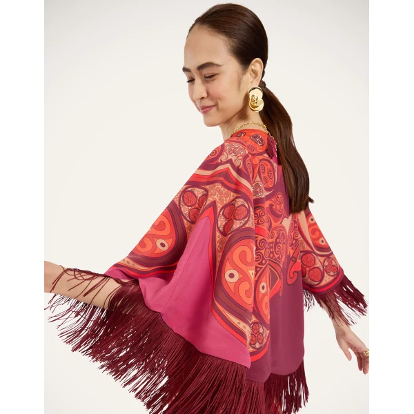 La DoubleJ Mini Poncho in Alchemy Dark Red at Luxury Shoes 