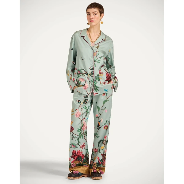 La DoubleJ Pajama Pants in Zooflora Light Blue, view 2