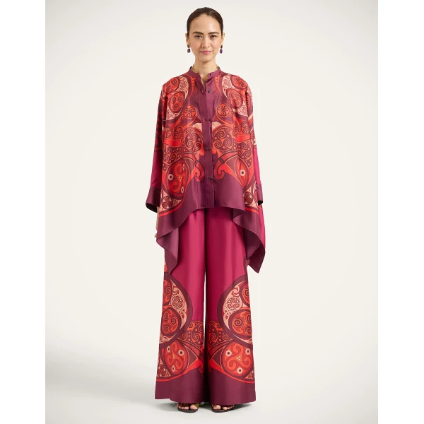 La DoubleJ Palazzo Pants in Alchemy Dark Red at Luxury Shoes 