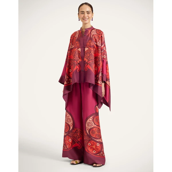 La DoubleJ Palazzo Pants in Alchemy Dark Red at Luxury Shoes 